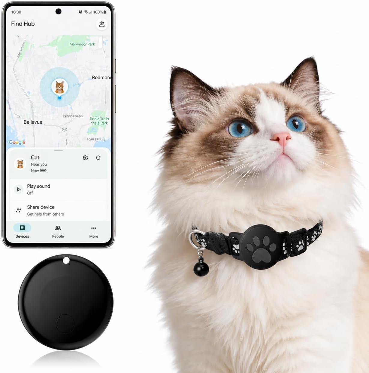 Lemmikkien seurantalaite, GPS-panta kissoille, älytunniste, vedenpitävä ja yhteensopiva Find My -sovelluksen kanssa, ei kuukausimaksua, edistynyt seurantaratkaisu, älypanta lemmikkien turvallisuuteen, ihanteellinen pienille ja suurille kissoille