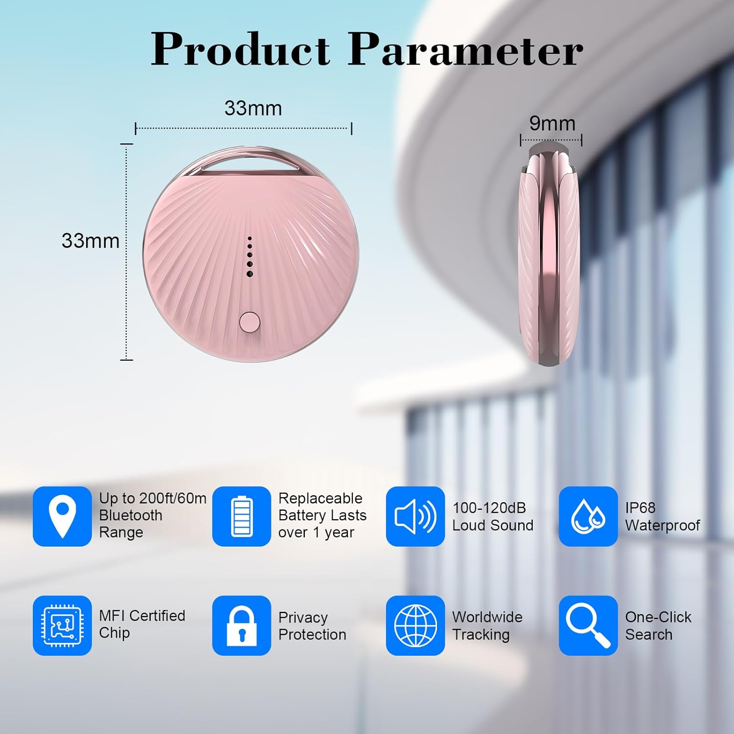 Seurantatunniste, [MFi-sertifioitu] älytunniste, lemmikin Bluetooth-seurantalaite Apple Find My -sovellukseen, IP68-vedenpitävä, vaihdettava akku